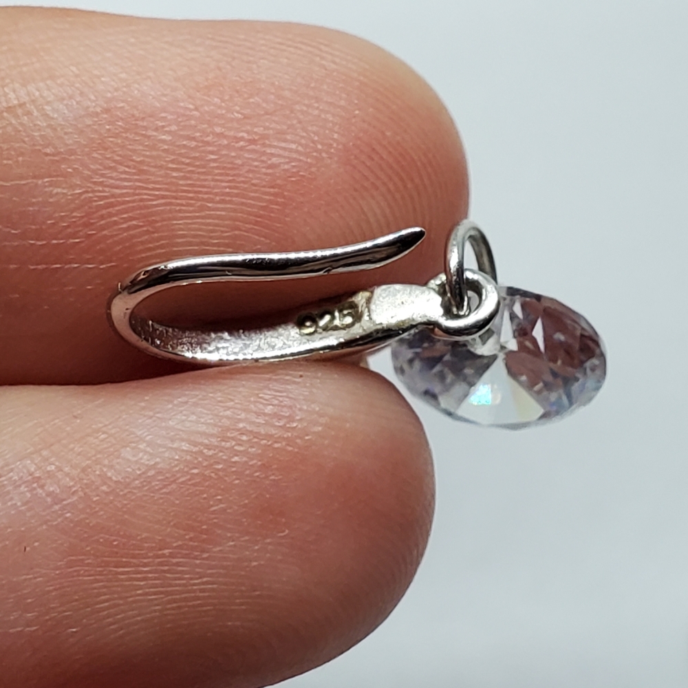 SOLD Sterling Silver Drilled CZ Hook Earrings - Picture 3 of 4